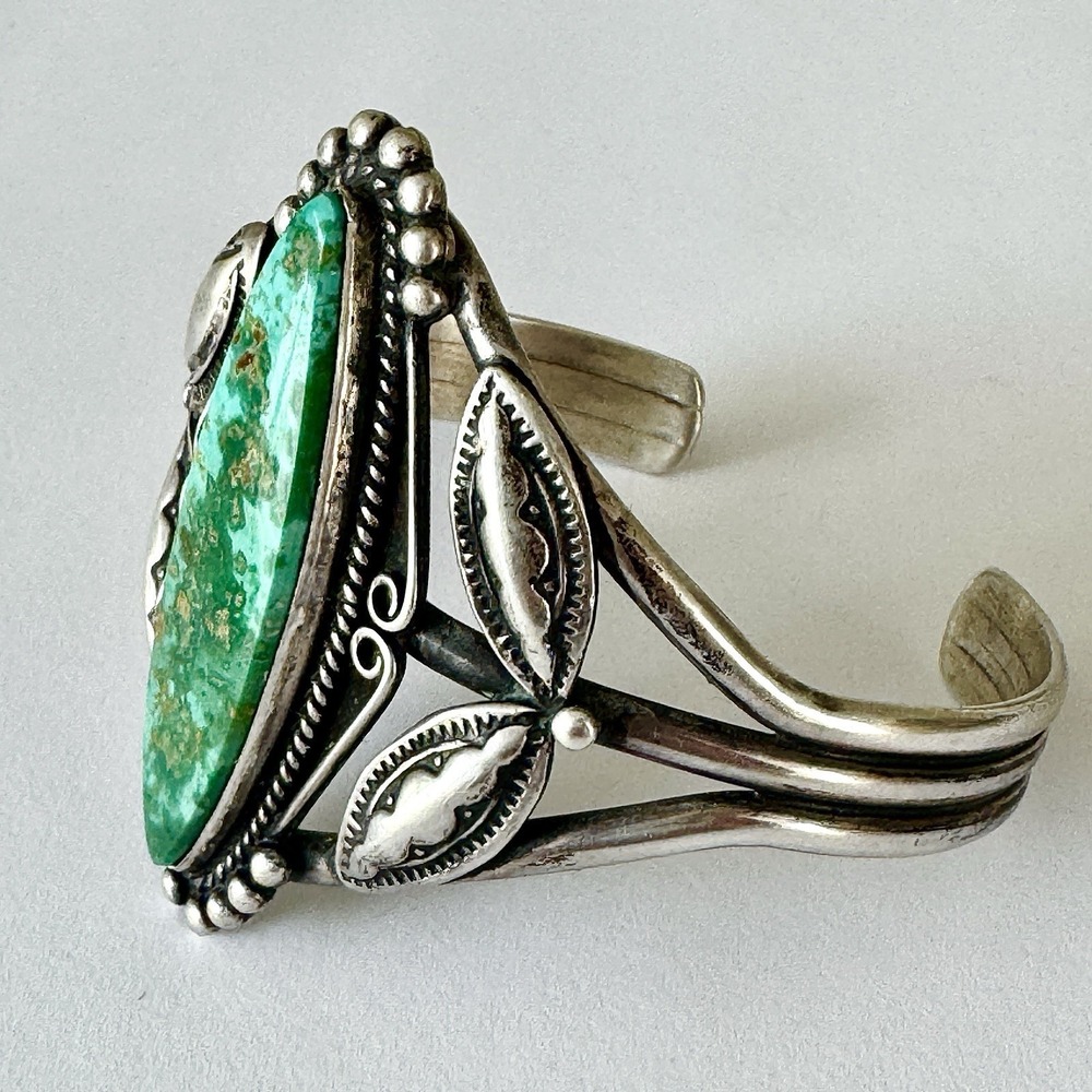 VTG Navajo Cuff Bracelet Turquoise Harvey Era 1960s Marquis Sterling Native Amer - Picture 10 of 14